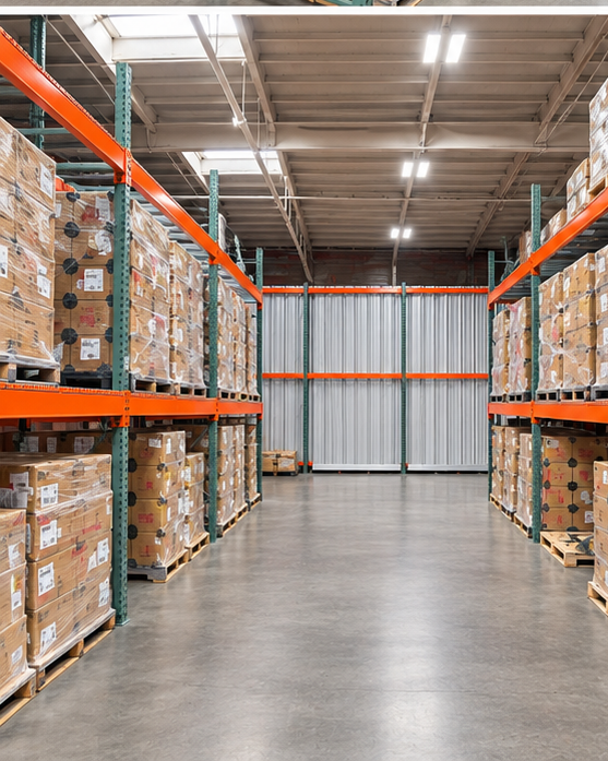 FulfillmentMAX wide warehouse aisles between pallet racks